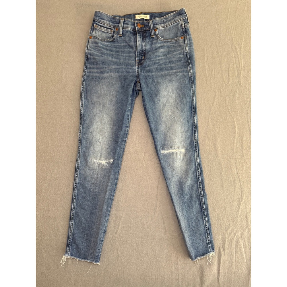 Madewell 9 High-Rise Skinny Jeans Distressed Raw Hem Medium Wash Blue Size 28